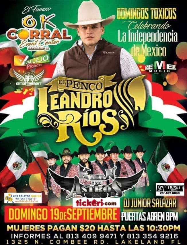 Event - LEANDRO RIOS " EL PENCO ", KIKIN Y LOS ASTROS EN VIVO ! LAKELAND FLORIDA - Lakeland, Florida - September 19, 2021 | concert tickets