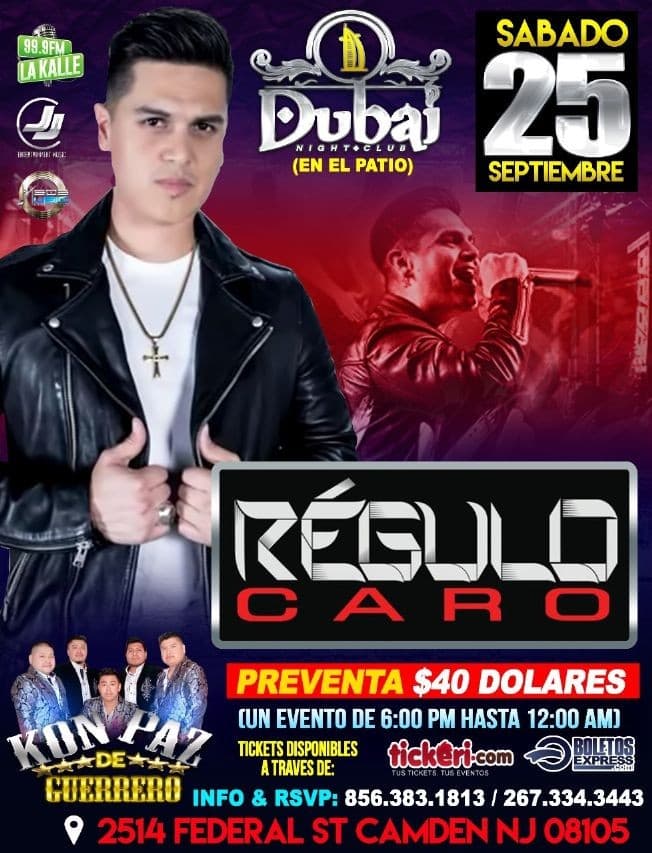 Event - REGULO CARO, KON PAZ DE GUERRERO EN VIVO ! CAMDEN NEW JERSEY - Camden, New Jersey - September 25, 2021 | concert tickets