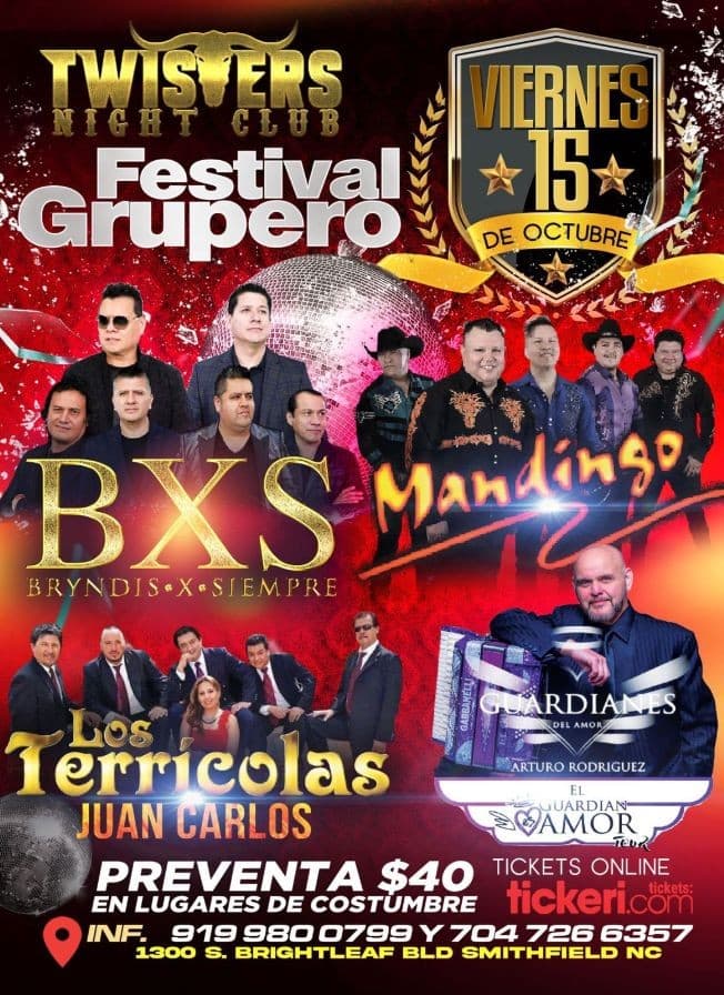 Event - BXS BRYNDIS POR SIEMPRE, GRUPO MANDINGO, LOS TERRICOLAS JUAN CARLOS, GUARDIANES DEL AMOR DE ARTURO RODRIGUEZ EN CONCIERTO ! SMITHFIELD NORTH CAROLINA - Smithfield, North Carolina - October 15, 2021 | concert tickets