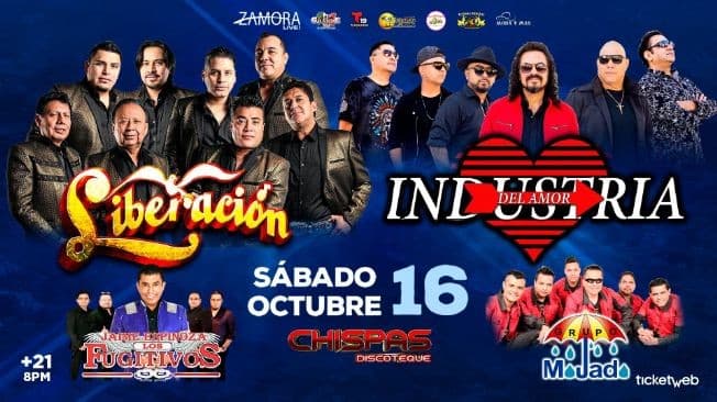 Event - GRUPO LIBERACION, INDUSTRIA DEL AMOR, JAIME ESPINOZA Y LOS FUGITIVOS, GRUPO MOJADO EN VIVO ! INDIANAPOLIS INDIANA - Indianapolis, Indiana - October 16, 2021 | concert tickets