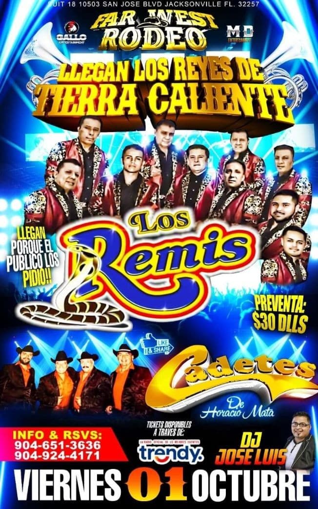 Event - LOS REYES DE TIERRA CALIENTE " LOS REMIS ", CADETES DE HORACIO MATA EN VIVO ! JACKSONVILLE FLORIDA - Jacksonville, Florida - October 1, 2021 | concert tickets