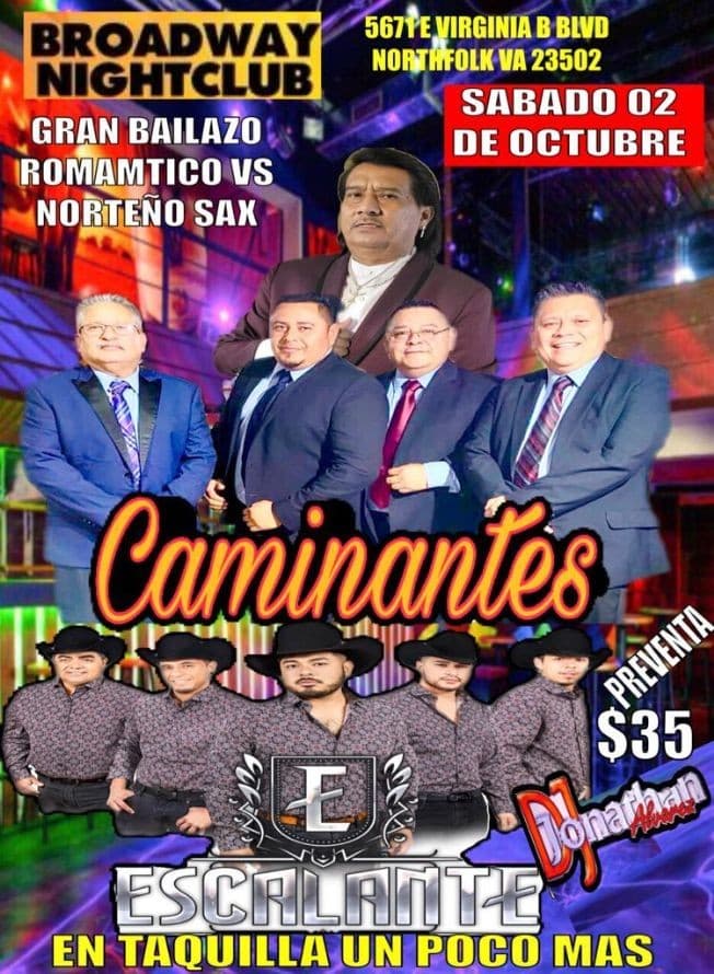 LOS CAMINANTES, ESCALANTE EN VIVO ! NORFOLK VIRGINIA in Norfolk - Tickets  2021-10-02 | Broadway Nightclub