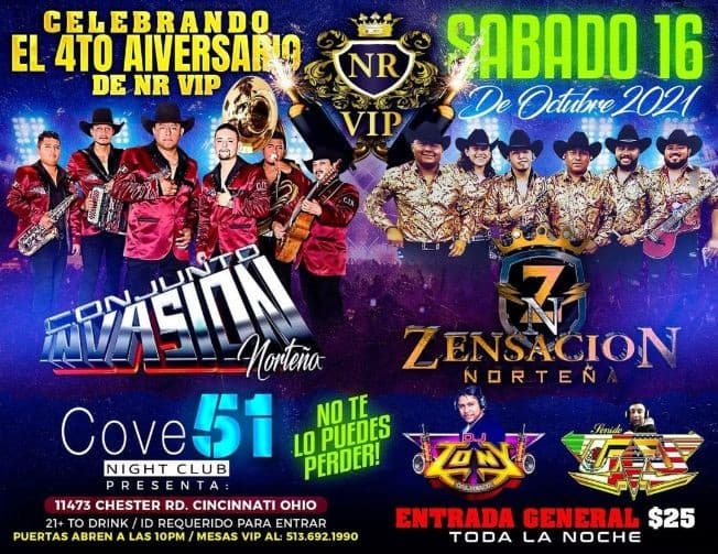 Event - CONJUNTO INVASION NORTEÑA - ZENSACION NORTEÑA - 4TH  AÑO ANIVERSARIO NR VIP - CINCINNATI OHIO - Cincinnati, Ohio - October 16, 2021 | concert tickets