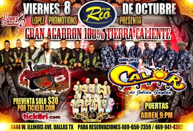 Event - Agarrón Calentano en Club Rio de Dallas TX - Dallas, Texas - October 8, 2021 | concert tickets