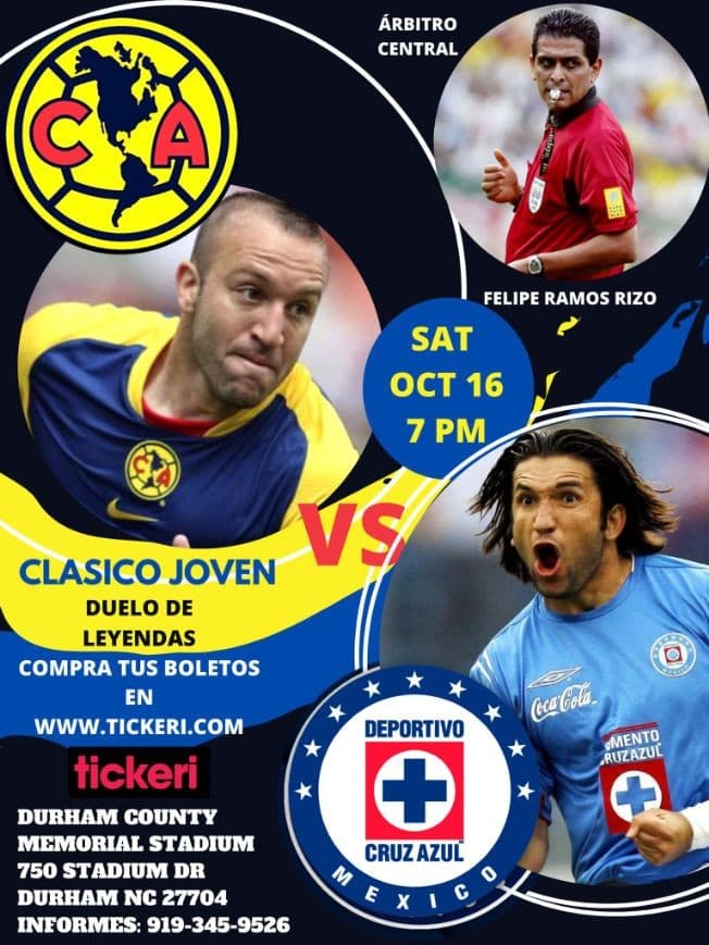 Event - AMERICA vs CRUZ AZUL CLASICO JOVEN DE LEYENDAS - Durham, North Carolina - October 16, 2021 | concert tickets