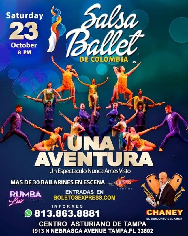 Event - POSTPONED!!! SALSA BALLET DE COLOMBIA  : " UNA AVENTURA " UN ESPECTACULO NUNCA ANTES VISTO, CHANEY " EL CONJUNTO DEL AMOR  ! TAMPA FLORIDA - Tampa, Florida - October 23, 2021 | concert tickets