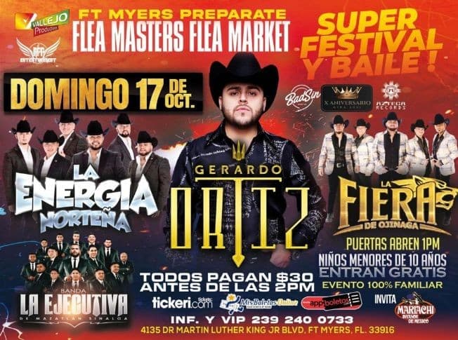 Event - LA ENERGIA NORTEÑA, GERARDO ORTIZ, LA FIERA DE OJINAGA, BANDA LA EJECUTIVA DE MAZATLAN SINALOA EN VIVO !  FORT MYERS FLORIDA - Fort Myers, Florida - October 17, 2021 | concert tickets