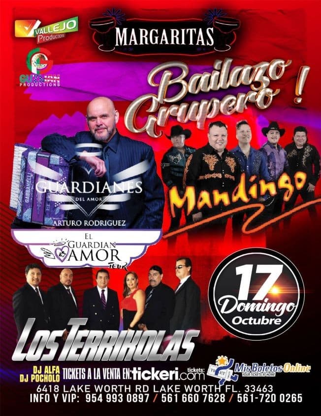 Event - GUARDIANES DEL AMOR ARTURO RODRIGUEZ, GRUPO MANDINGO, LOS TERRIKOLAS EN VIVO ! LAKE WORTH FLORIDA - Lake Worth, Florida - October 17, 2021 | concert tickets
