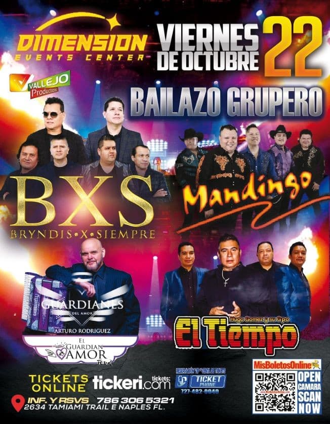 Event - BXS BRYNDIS POR SIEMPRE, GRUPO MANDINGO, GUARDIANES DEL AMOR DE ARTURO RODRIGUEZ, HUGO GOMEZ Y SU GRUPO EL TIEMPO  EN CONCIERTO ! NAPLES FLORIDA - Naples, Florida - October 22, 2021 | concert tickets