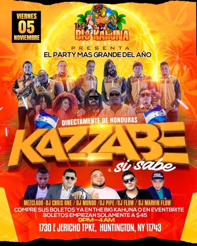 Event - El Grupo Kazzabe @ The Big Kahuna presented by Tejada Entertainment - Huntington, New York - November 5, 2021 | concert tickets