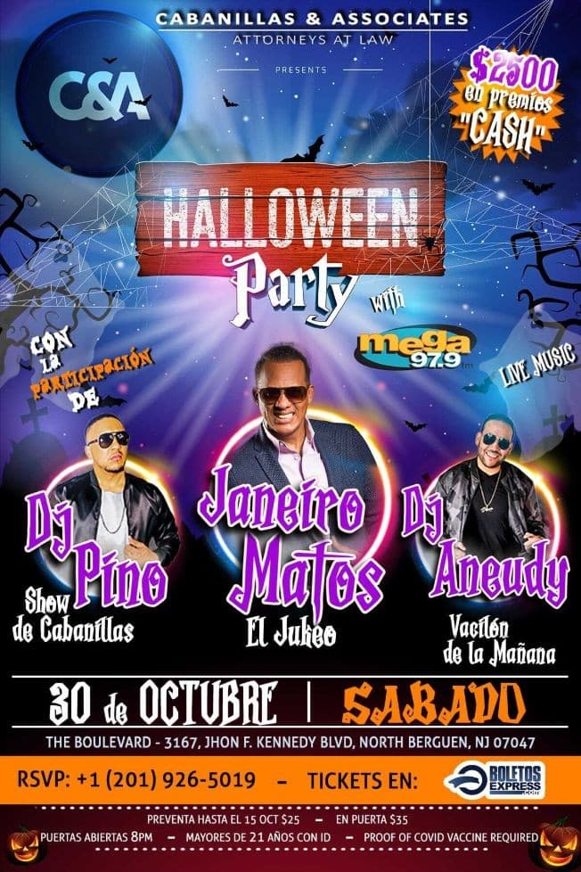 Event - HALLOWEEN PARTY ! DJ PINO, JANEIRO MATOS, DJ ANEUDY EN VIVO ! NORTH BERGEN NEW JERSEY - North Bergen, New Jersey - October 30, 2021 | concert tickets