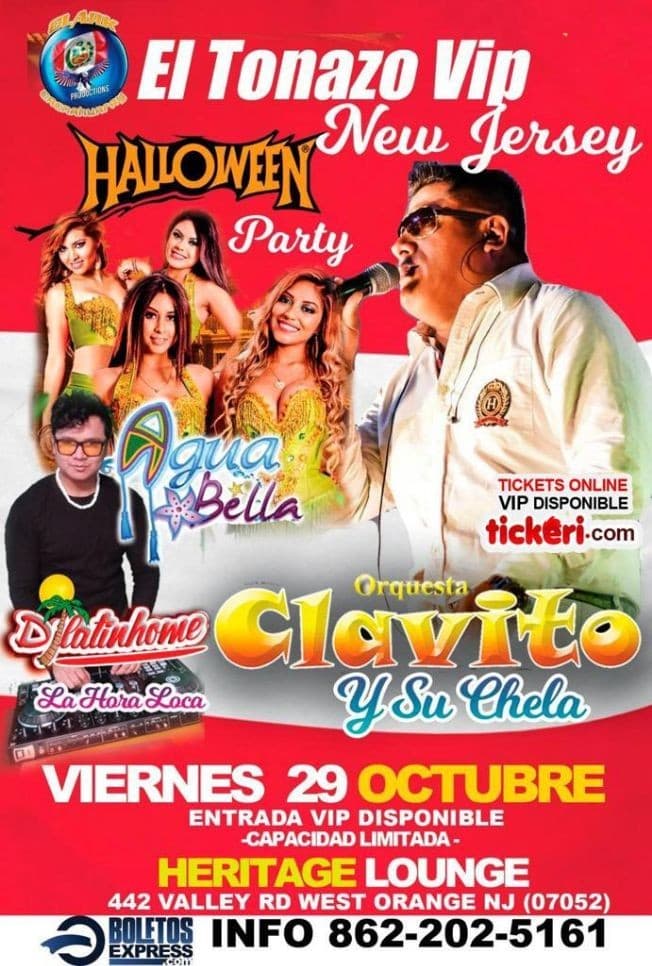 Event - AGUA BELLA, ORQUESTA CLAVITO Y SU CHELA EN VIVO ! WEST ORANGE NEW JERSEY - West Orange, New Jersey - 29 de octubre de 2021 | concert tickets