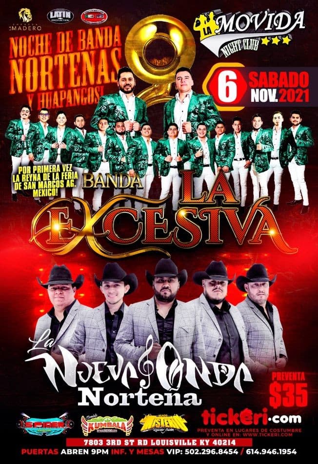 Event - Banda La Excesiva y La Nueva Onda Nortena - Louisville, Kentucky - November 6, 2021 | concert tickets