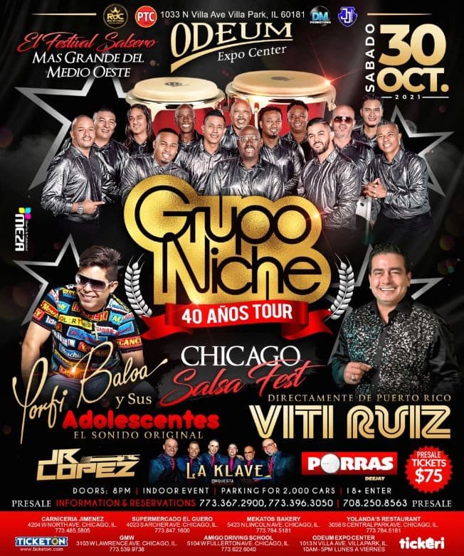 Event - GRUPO NICHE - PORFI BALOA Y SUS ADOLESCENTES - VITI RUIZ - CHICAGO SALSA FEST - Villa Park, Illinois - October 30, 2021 | concert tickets