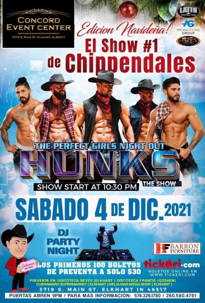 Event - ESPECIAL CHRISTMAS  WITH HUNKS THE SHOW - Elkhart, Indiana - December 4, 2021 | concert tickets
