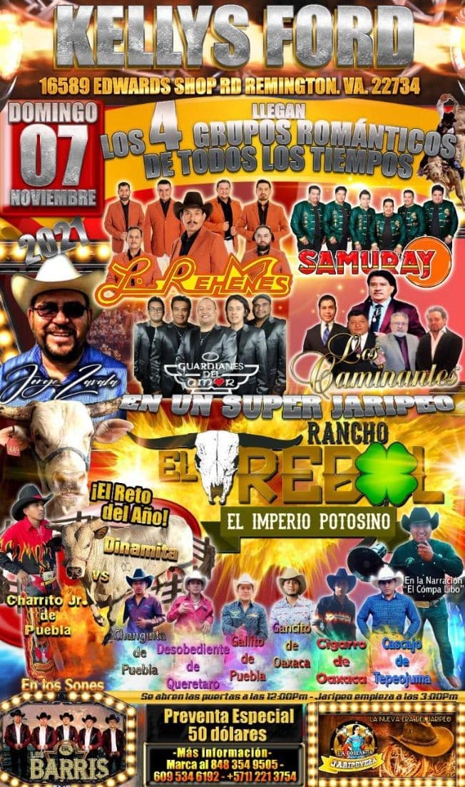 Event - JARIPEO LOS REHENES - SAMURAY - GUARDIANES DEL AMOR - LOS CAMINANTES ! REMINGTON VA. - Remington, Virginia - November 7, 2021 | concert tickets