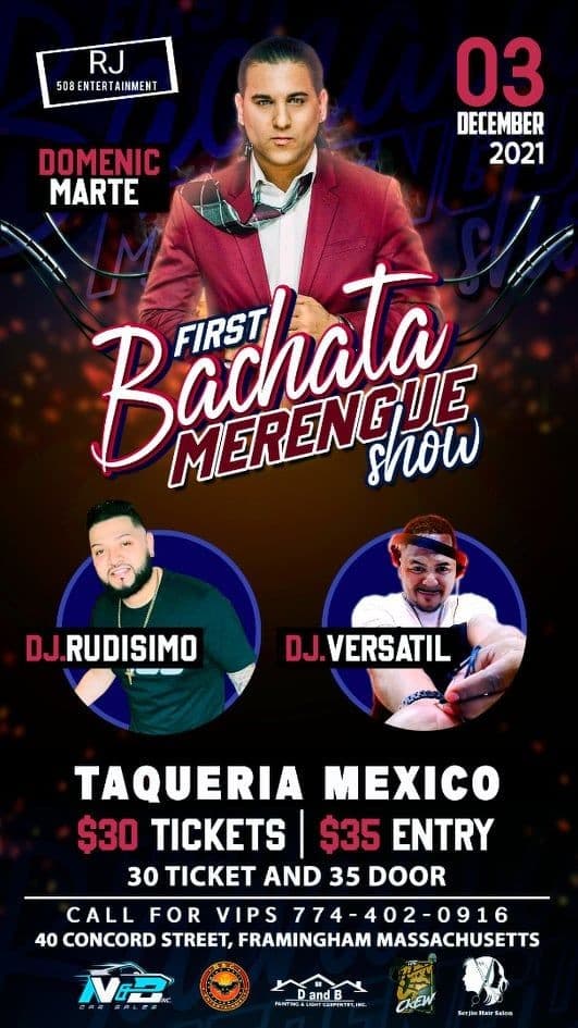 Event - Domenic Marte en Vivo ! FRAMINGHAM MA - Framingham, Massachusetts - 3 de diciembre de 2021 | concert tickets