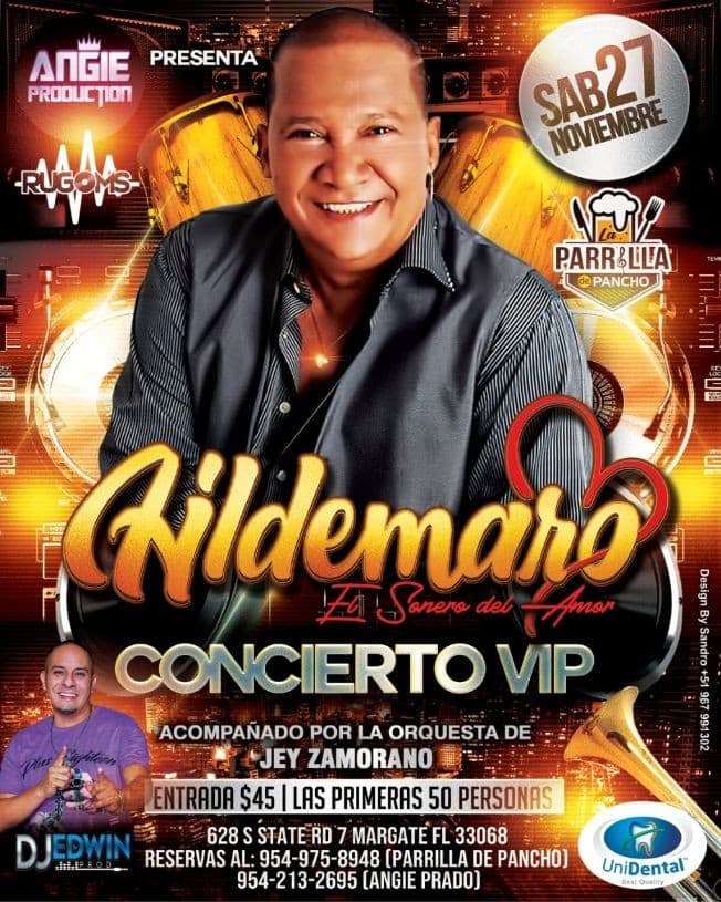 Event - HILDEMARO " EL SONERO DEL AMOR " EN CONCIERTO ! MARGATE FLORIDA - Margate, Florida - November 27, 2021 | concert tickets