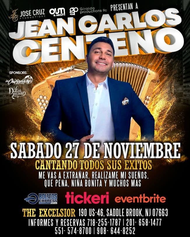 Event - JEAN CARLOS CENTENO, En The Excelsior Room, Saddle Brook, NJ, Sabado 27 de Noviembre, JCP - Saddle Brook, New Jersey - 27 de noviembre de 2021 | concert tickets