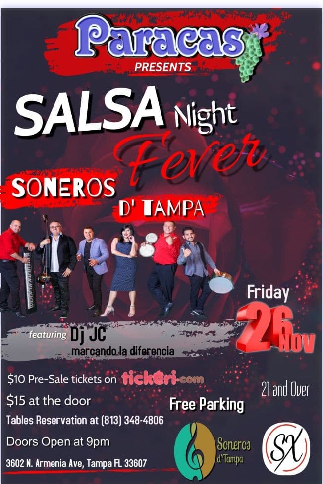 Event - SALSA NIGHT FEVER WITH SONEROS D TAMPA @ PARACAS BAR & NICHTCLUB - Tampa, Florida - November 26, 2021 | concert tickets