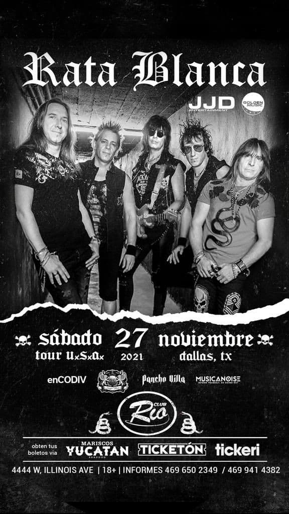 Event - RATA BLANCA TOUR DALLAS USA 2021 - Dallas, Texas - November 27, 2021 | concert tickets
