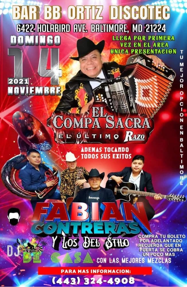 Event - El compa sacra el ultimo razo en Vivo ! BALTIMORE MD. - Baltimore, Maryland - November 14, 2021 | concert tickets