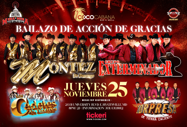 Event - Grupo Exterminador / Montez de Durango / Cadetes de Linares y Zorpresa de Tierra Caliente en Maryland - Adelphi, Maryland - November 25, 2021 | concert tickets