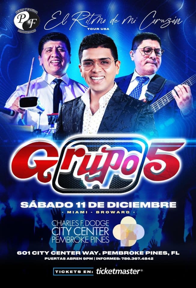 Event - GRUPO 5 " EL RITMO DE MI CORAZON TOUR USA ! PEMBROKE PINES FLORIDA - Pembroke Pines, Florida - December 11, 2021 | concert tickets