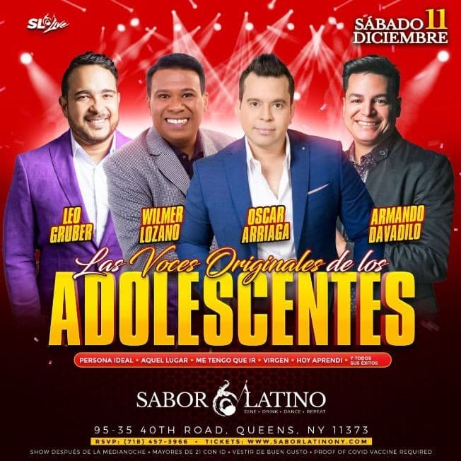 Event - Las Voces Originales de la Orquesta Adolescentes en Vivo ! QUEENS NY. - Queens, New York - December 11, 2021 | concert tickets