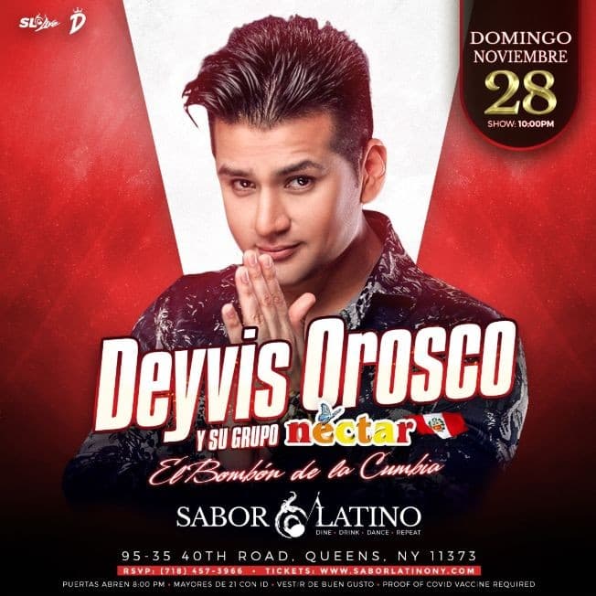 Event - Deyvis Orosco y su Grupo Néctar en Vivo ! QUEENS NY. - Queens, New York - November 28, 2021 | concert tickets