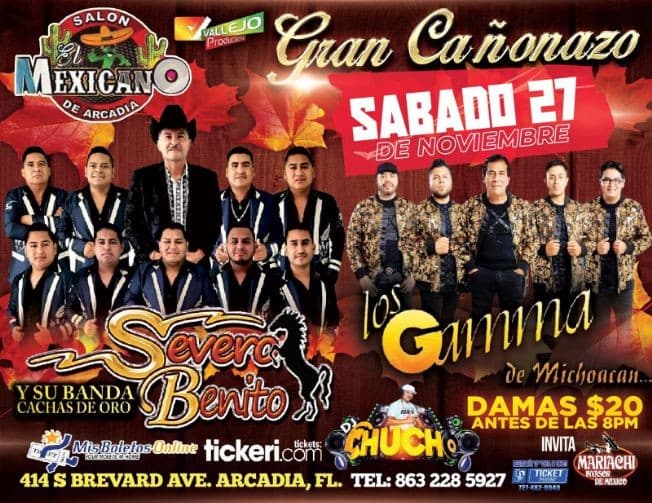 Event - LOS GAMMA DE MICHOACAN, SEVERO BENITO Y SU BANDA CACHAS DE ORO EN VIVO ! ARCADIA FLORIDA - Arcadia, Florida - November 27, 2021 | concert tickets