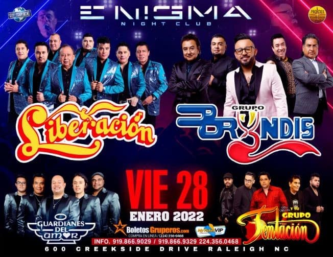 Event - GRUPO BRYNDIS, GRUPO LIBERACION, LOS GUARDIANES DEL AMOR, GRUPO TENTACION EN VIVO ! RALEIGH NC. - Raleigh, North Carolina - January 28, 2022 | concert tickets