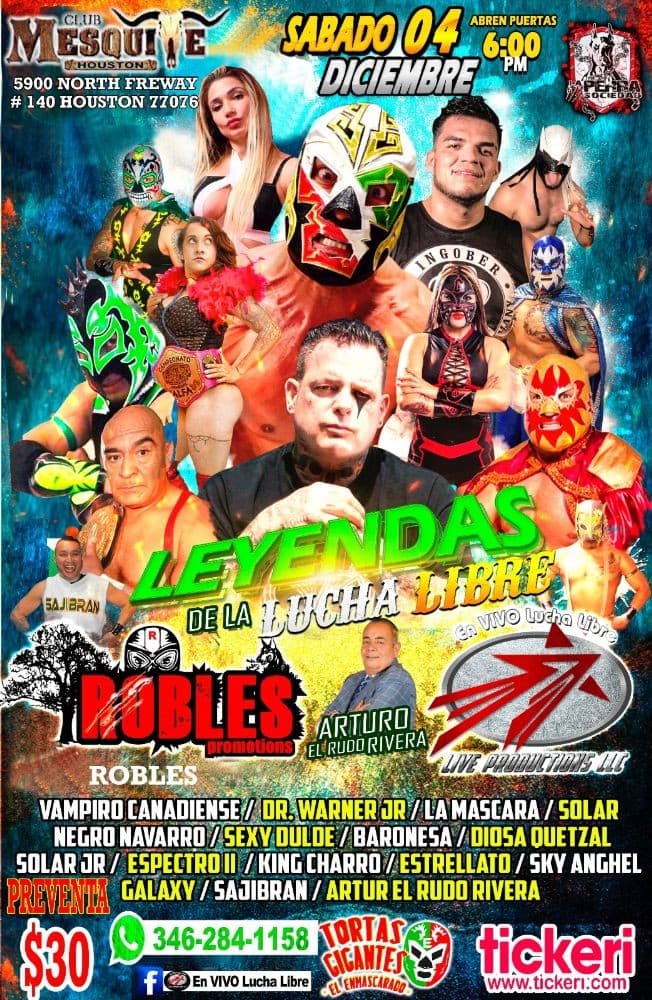 Event - LUCHA LIBRE- PSYCHO CLOWN -BLUE DEMON - LADY SENSATION- SADIKA-THE REY MISTERIO -PSICOSIS - Houston, Texas - December 4, 2021 | concert tickets