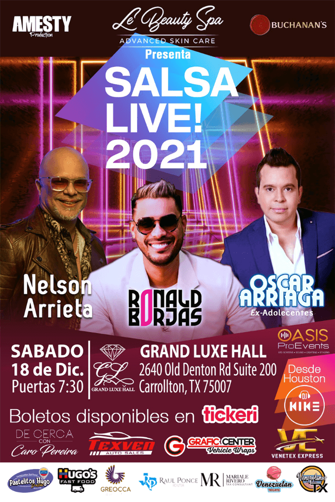 Event - SALSA LIVE - OSCAR ARRIAGA - NELSON ARRIETA- RONALD BORJAS - CARROLLTON TEXAS - Carrollton, Texas - December 18, 2021 | concert tickets