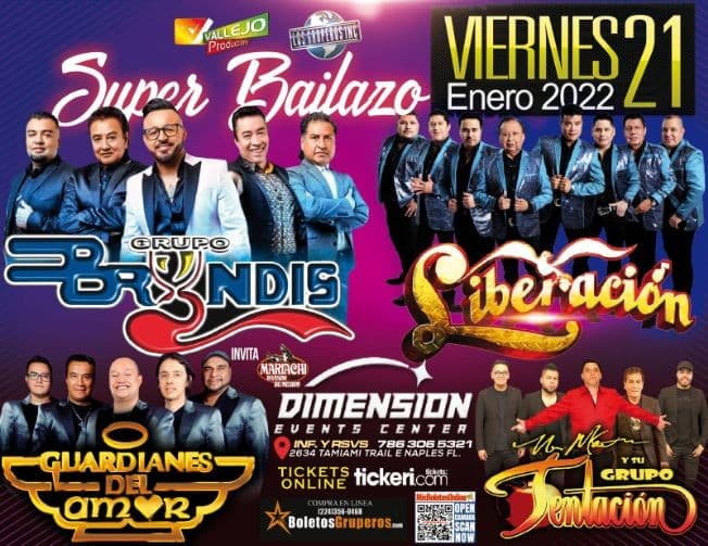 Event - GRUPO BRYNDIS, GRUPO LIBERACION, LOS GUARDIANES DEL AMOR, GRUPO TENTACION EN VIVO !Naples FL - Naples, Florida - January 21, 2022 | concert tickets