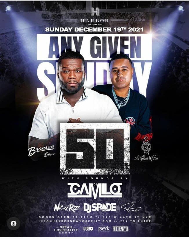 Event - Any Given Sunday 50 Cent Live With DJ Camilo At Harbor - New York, New York - December 19, 2021 | concert tickets