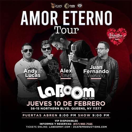 Event - Alex Ubago, Juan Fernando Velasco, Andy & Lucas " Amor Eterno Tour" New York - Woodside, New York - February 10, 2022 | concert tickets
