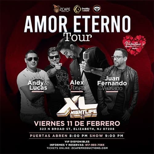 Event - Alex Ubago, Juan Fernando Velasco, Andy & Lucas " Amor Eterno Tour" New Jersey - Elizabeth, New Jersey - February 11, 2022 | concert tickets