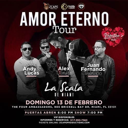 Event - Alex Ubago, Juan Fernando Velasco, Andy & Lucas " Amor Eterno Tour " MIAMI - Miami, Florida - February 13, 2022 | concert tickets