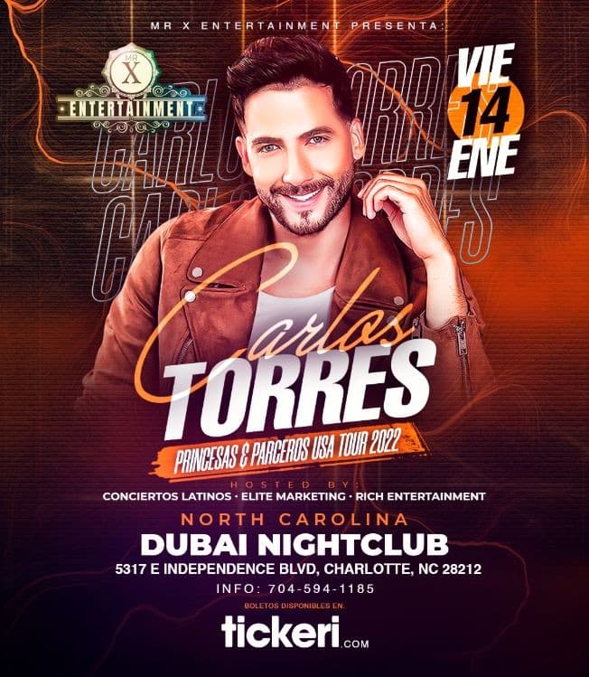 Event - CARLOS TORRES PRINCESAS Y PARCEROS TOUR CHARLOTTE NC - Charlotte, North Carolina - January 14, 2022 | concert tickets