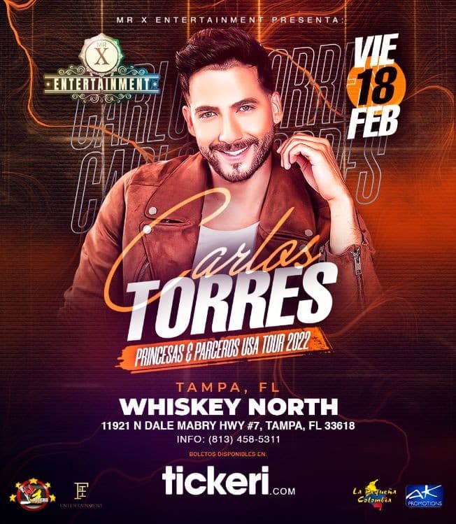 Event - CARLOS TORRES PRINCESAS Y PARCEROS TOUR  TAMPA FL - Tampa, Florida - February 18, 2022 | concert tickets
