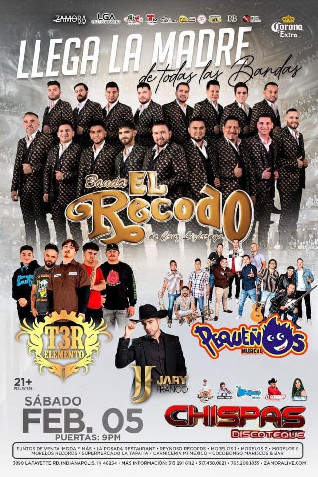 Event - BANDA EL RECODO DE CRUZ LIZARRAGA, T3R ELEMENTO, PEQUEÑOS MUSICAL, JARY FRANCO EN VIVO ! INDIANAPOLIS INDIANA - Indianapolis, Indiana - February 5, 2022 | concert tickets