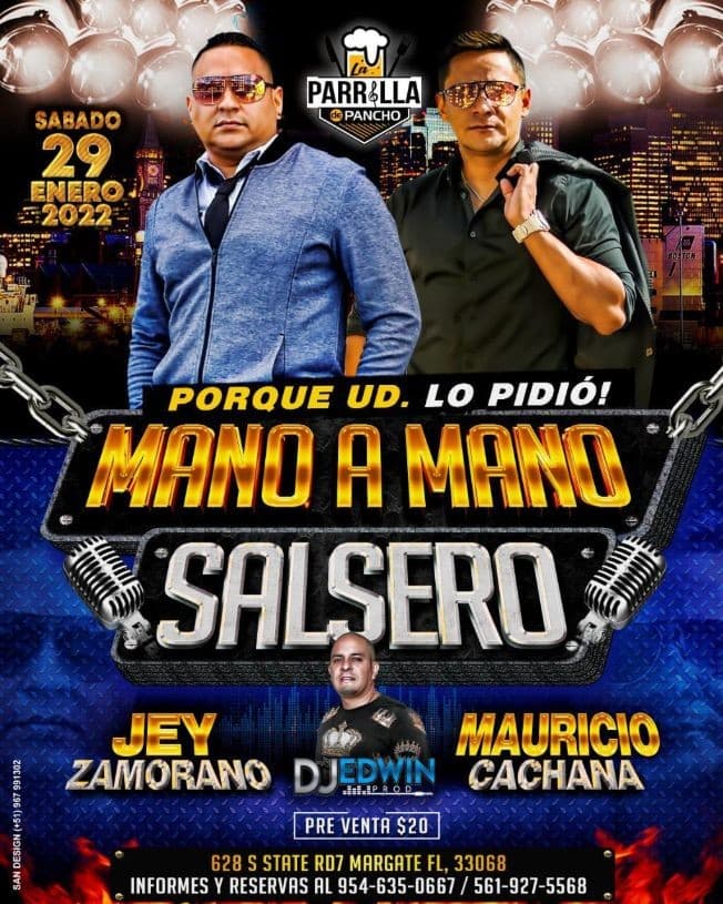 Event - JEY ZAMORANO, MAURICIO CACHANA EN CONCIERTO ! MARGATE FLORIDA - Margate, Florida - January 29, 2022 | concert tickets