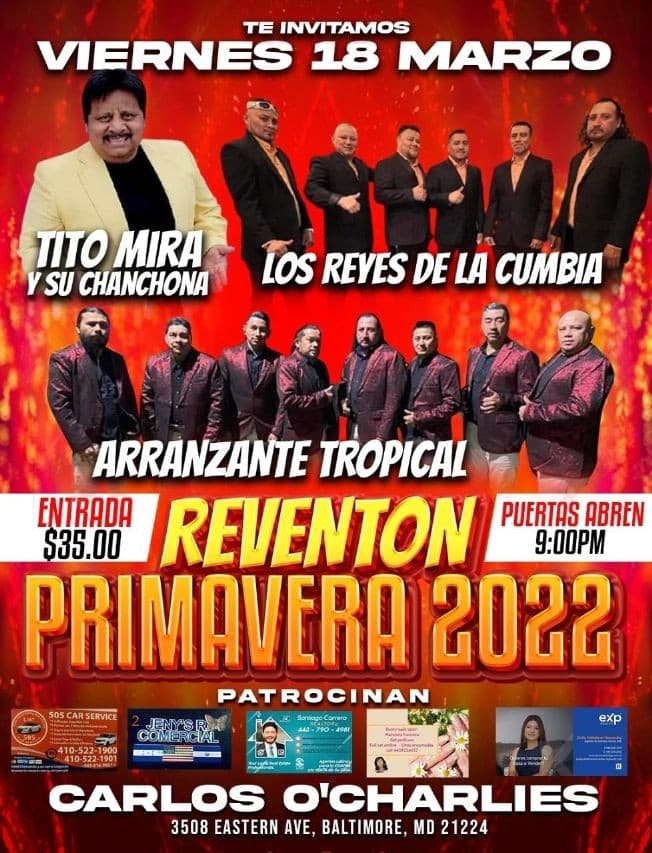 Event - TITO MIRA Y SU CHANCHONA, LOS REYES DE LA CUMBIA, ARRAZANTE TROPICAL EN VIVO ! BALTIMORE MARYLAND - Baltimore, Maryland - 18 de marzo de 2022 | concert tickets