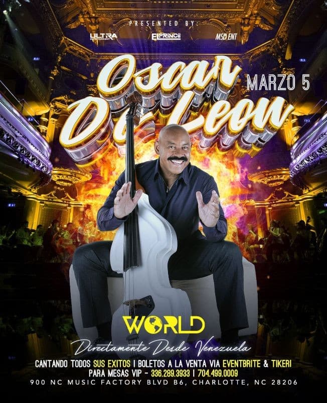 Event - Oscar de Leon | En Concierto | Charlotte NC | World Nightclub - Charlotte, North Carolina - March 5, 2022 | concert tickets
