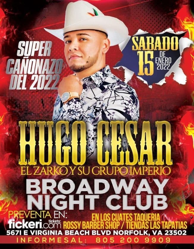 Event - HUGO CESAR EL ZARKO Y SU GRUPO IMPERIO EN VIVO ! NORFOLK VIRGINIA - Norfolk, Virginia - January 15, 2022 | concert tickets