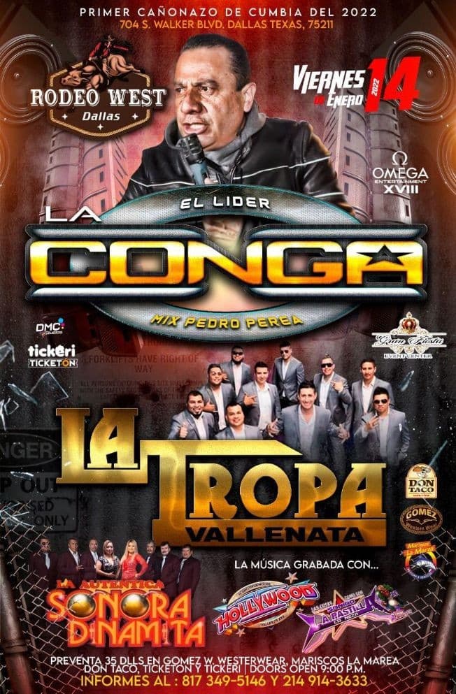 Event - EL LIDER LA CONGA - LA TROPA VALLENATA - LA SONORA DINAMITA - DALLAS TX. - Dallas, Texas - January 14, 2022 | concert tickets