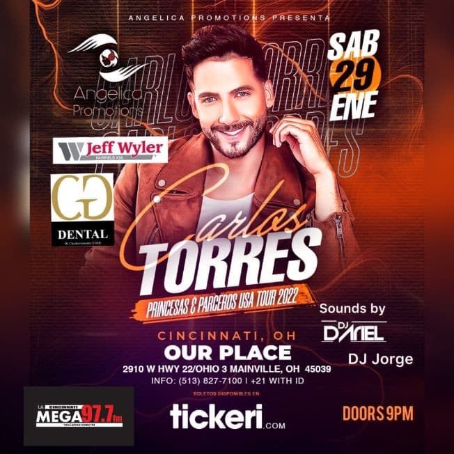 Event - CARLOS TORRES PRINCESAS Y PARCEROS TOUR CINCINNATI OH - Maineville, Ohio - January 29, 2022 | concert tickets