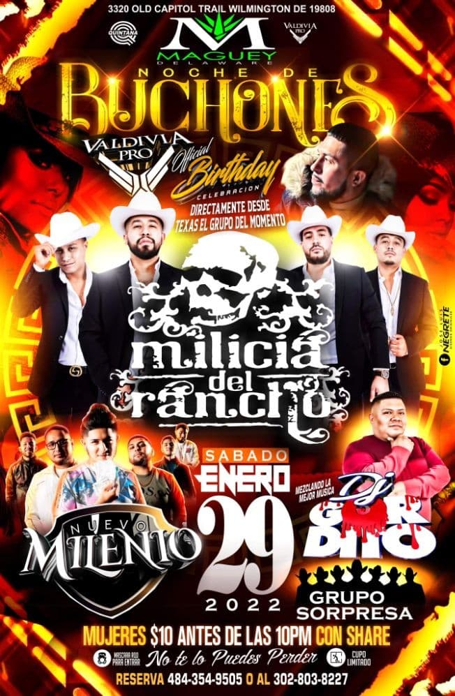 Event - VALDIVIA PROS OFFICIAL BIRTHDAY BASH GRUPO MELICIA DEL RANCHO, NUEVO MILENIO, GRUPO SORPRESA ! WILMINGTON DE. - Wilmington, Delaware - January 29, 2022 | concert tickets