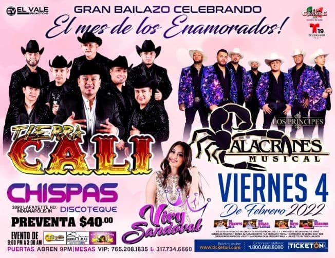Event - TIERRA CALI, ALACRANES MUSICAL, VIRY SANDOVAL  EN VIVO ! INDIANAPOLIS INDIANA - Indianapolis, Indiana - February 4, 2022 | concert tickets